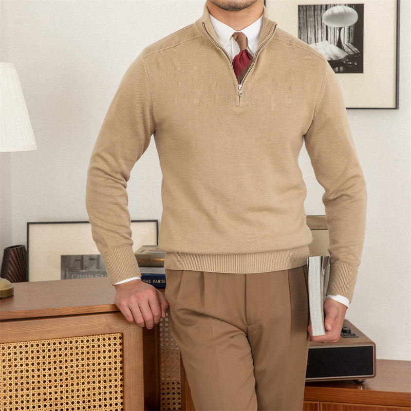 Slim-fit Stand-up Collar Zipper Wool Sweater