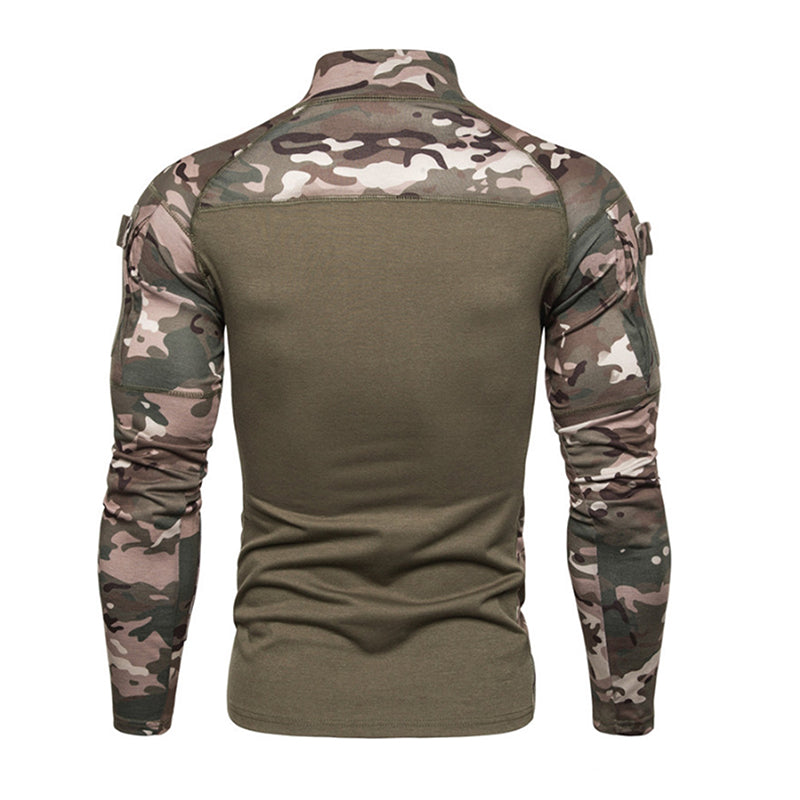 Camo Color Insert Stand Collar Men Slim Long T-Shirts