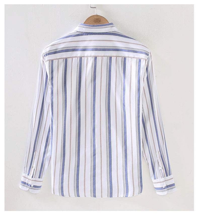 Men Casual Striped Loose Long Sleeve Lapel Shirt