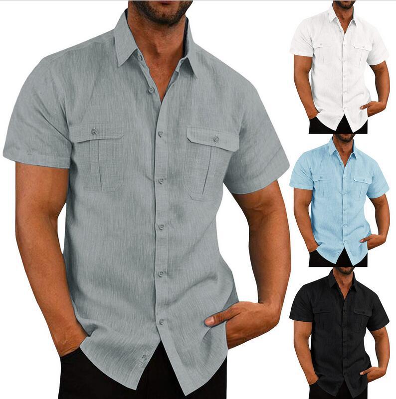 Double Pocket Wide Collar Beach Shirt Summer