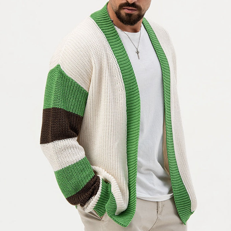 Chaqueta tipo cárdigan holgada de lana en contraste de color
