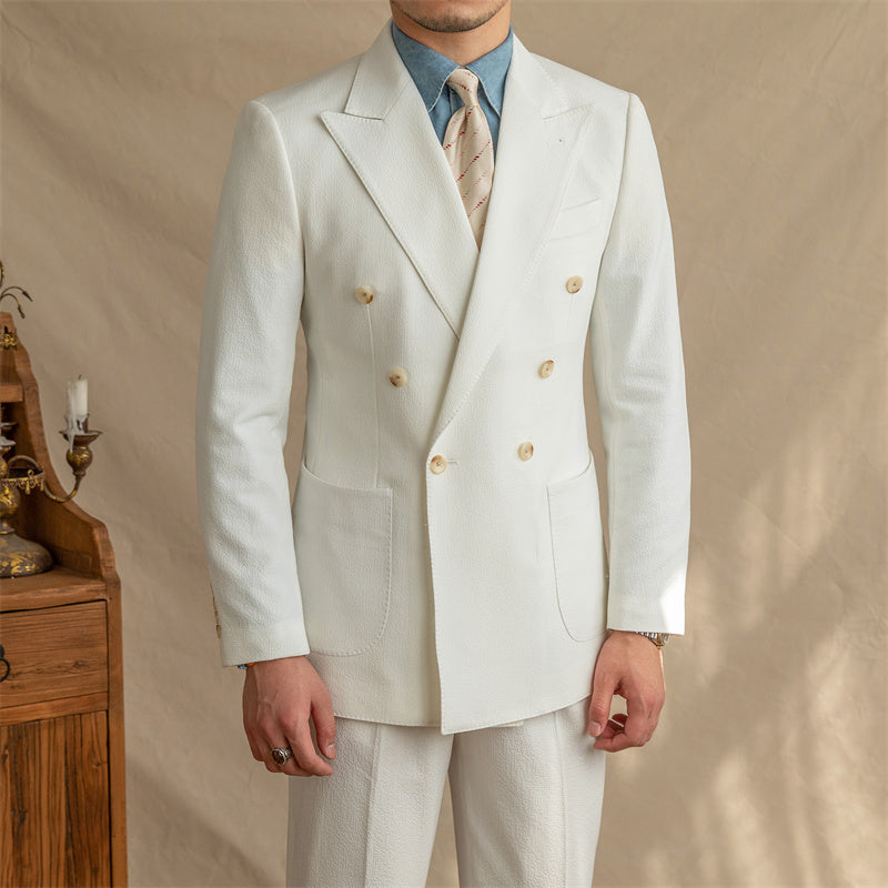 Breathable Seersucker Half-lined Non-iron Double-breasted suit