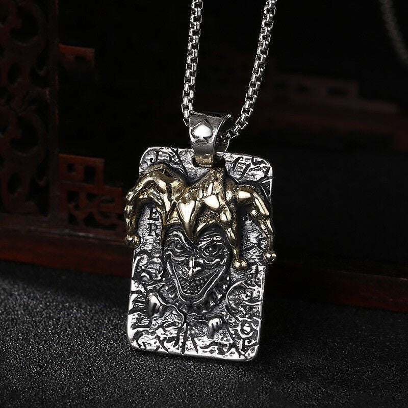 Mens Alloy Poker  Clown Pendant Necklace Vintage