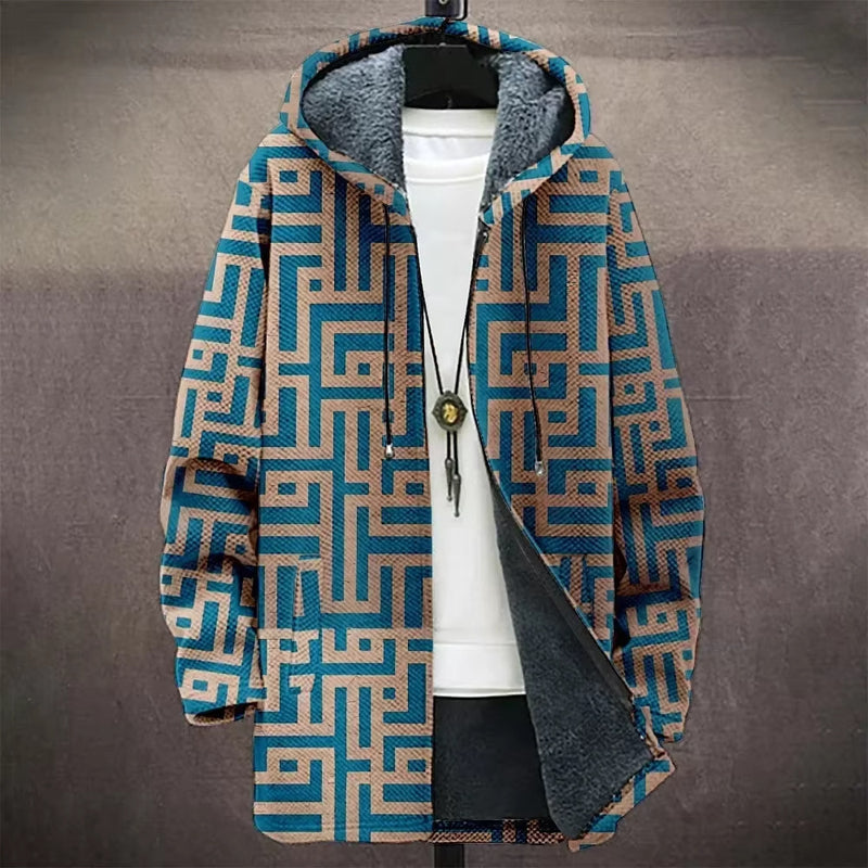 Digital Printed Cardigan Men's Mid-length Trench Coat