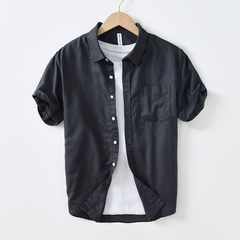 Men's Cotton And Linen Square Collar Casual Short-sleeved Shirt