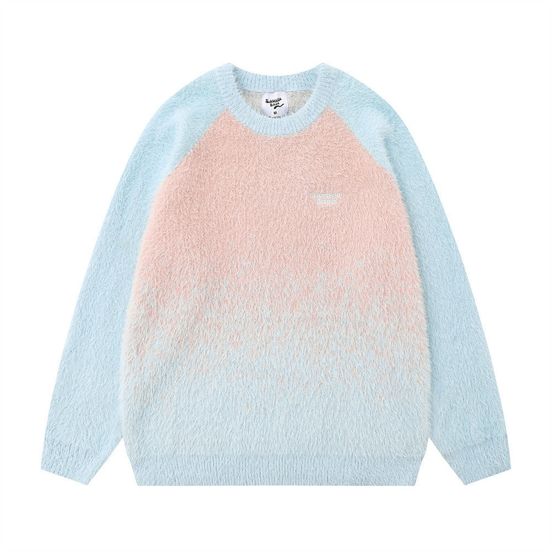 Gradient Mink-like Round Neck Sweater