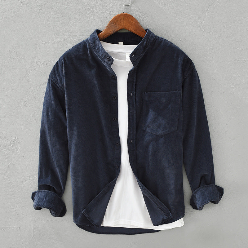 Loose Corduroy Stand Collar Shirt