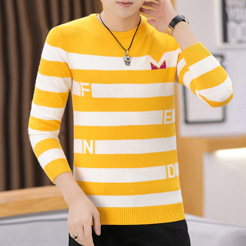 Men's Round Neck Striped Sweater