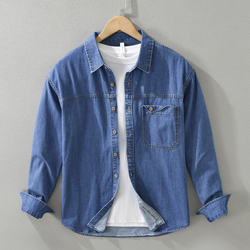 Japanese-style Retro Denim Long Sleeve Shirt Men