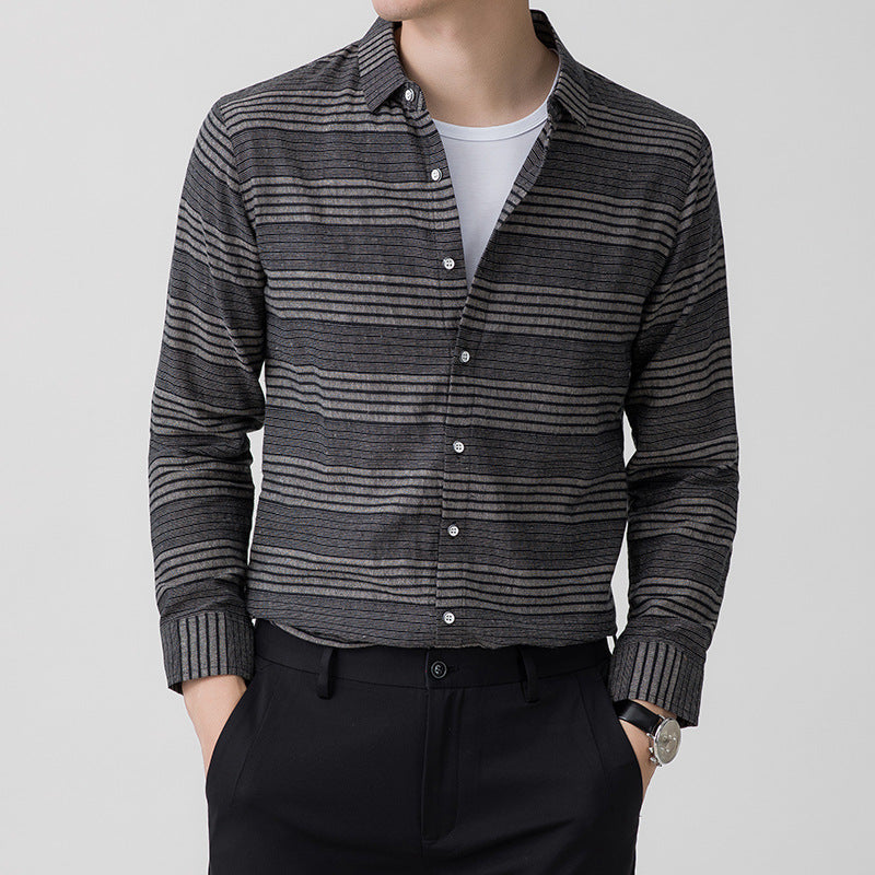 Long Sleeve Shirt Light Business Casual Linen Striped Shirt men