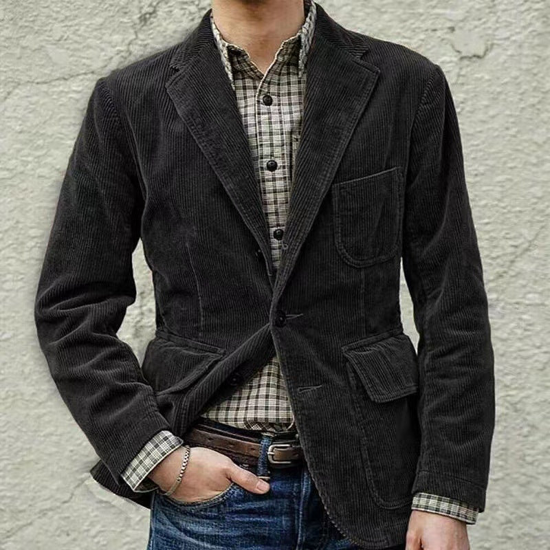 Solid Color Casual Blazer Corduroy Warm Coat men