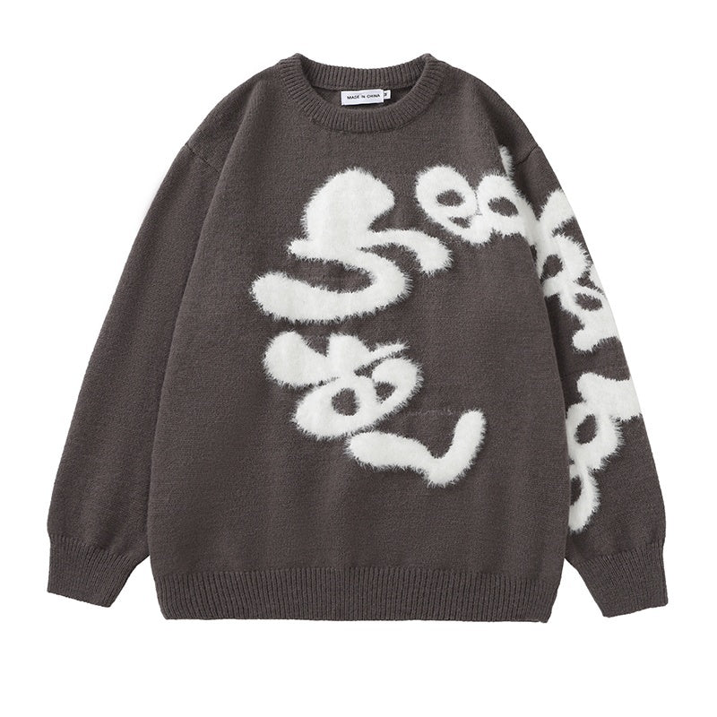 Plush Letter Crew Neck Sweater