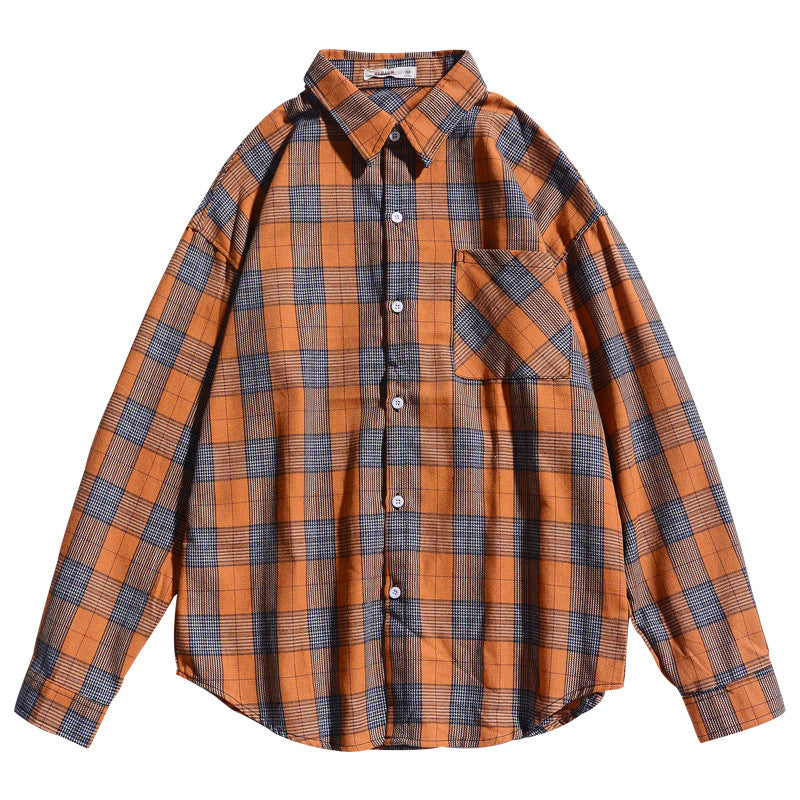 New Long Sleeve Plaid Shirt Men