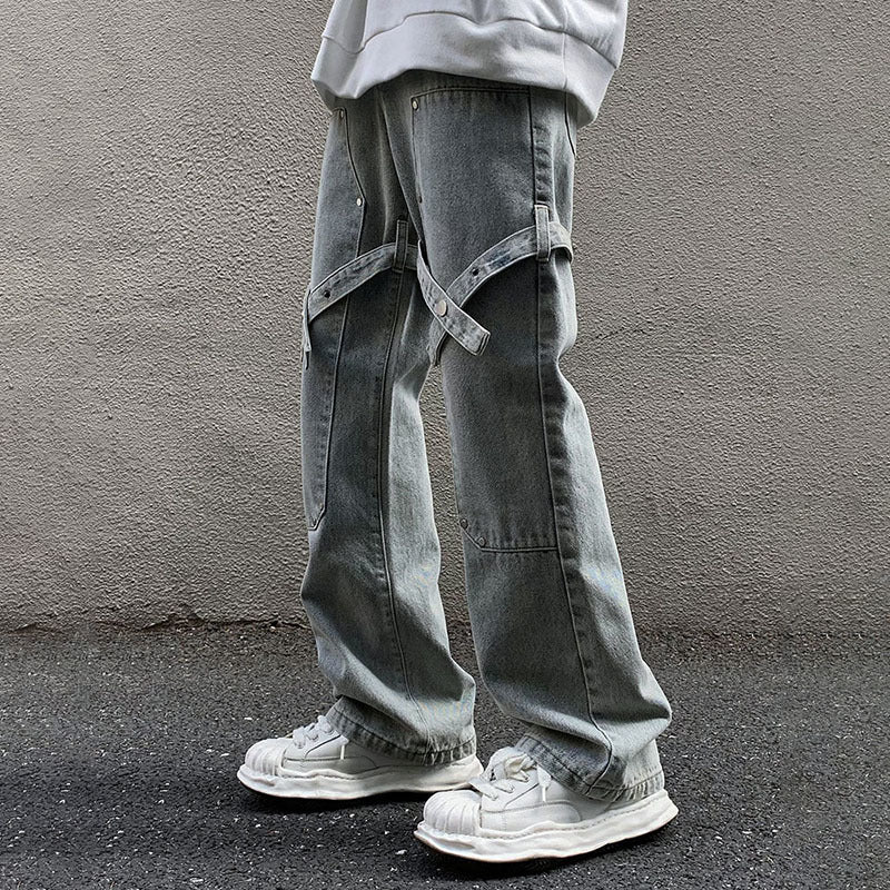 Men's Workwear Rivet Loose Straight Tube Casual Jeans