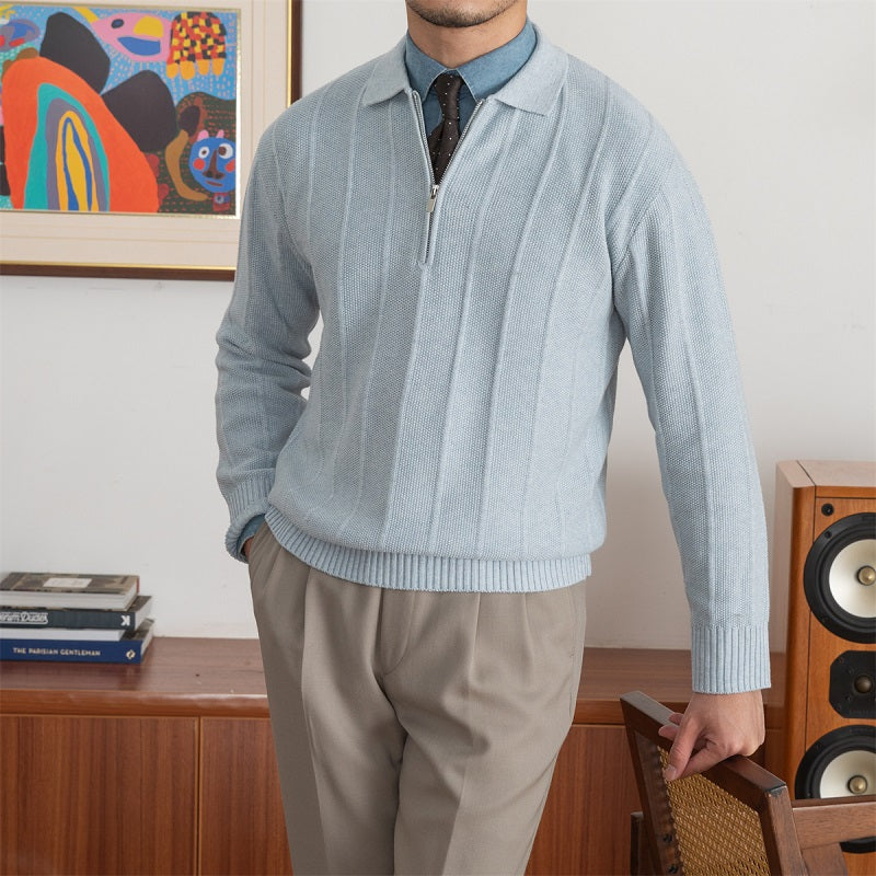 Warm Lapel Slightly Wide Casual Sweater For Men