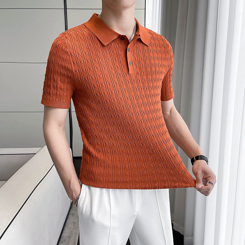 Men's New Young Business Jacquard Knitted Short-sleeved T-shirt