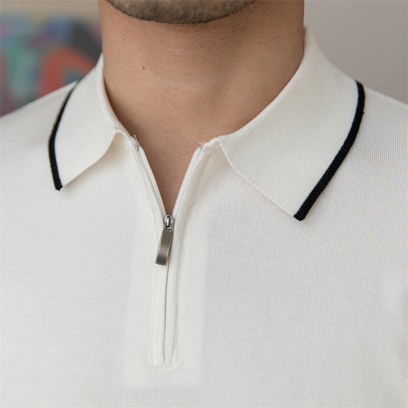 Zipped Contrast Knitted Polo