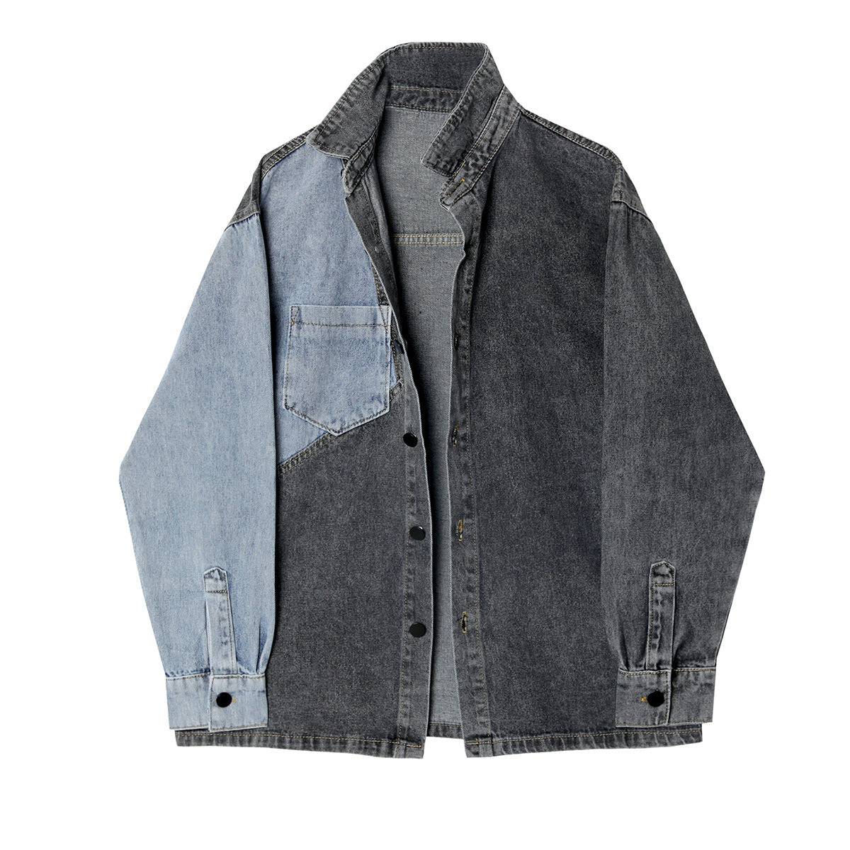 Loose Design Retro Contrast Color Long-sleeved Denim Jacket