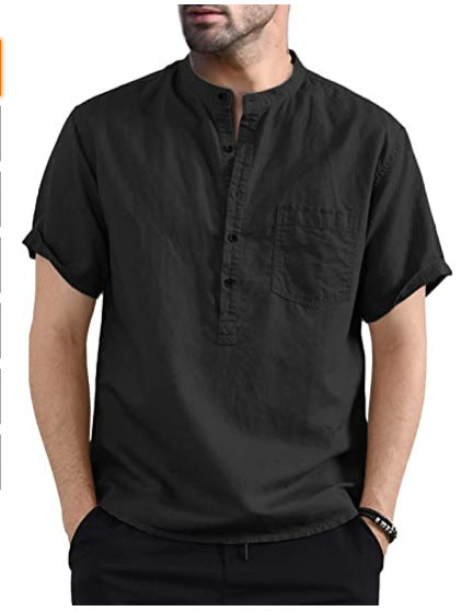 Cotton Linen Shirt Men's Solid Color Pocket summer shirt