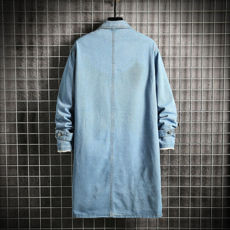 Denim Trench Coat Men's Mid-length Loose Casual Coat