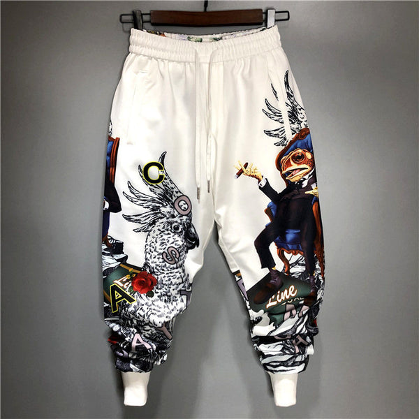 Men's Slim Harem Pants Trendy Printed Drawstring