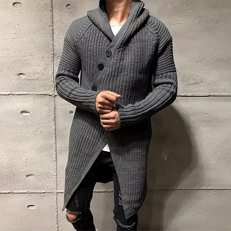 Long Knitted Hooded Sweater Coat Men