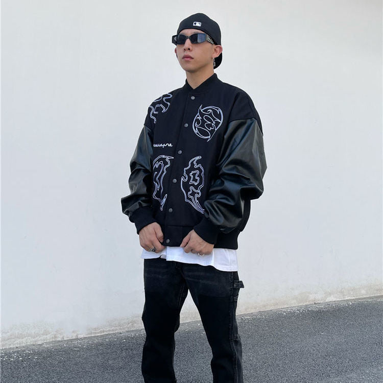 Men's Hip Hop Loose Stitching PU Leather Jacket