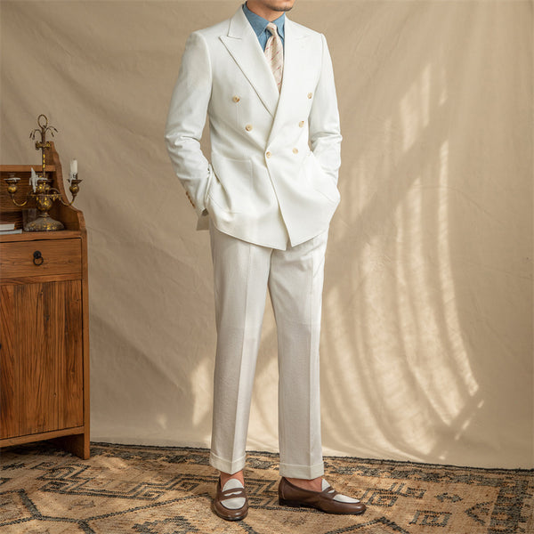 Breathable Seersucker Half-lined Non-iron Double-breasted suit