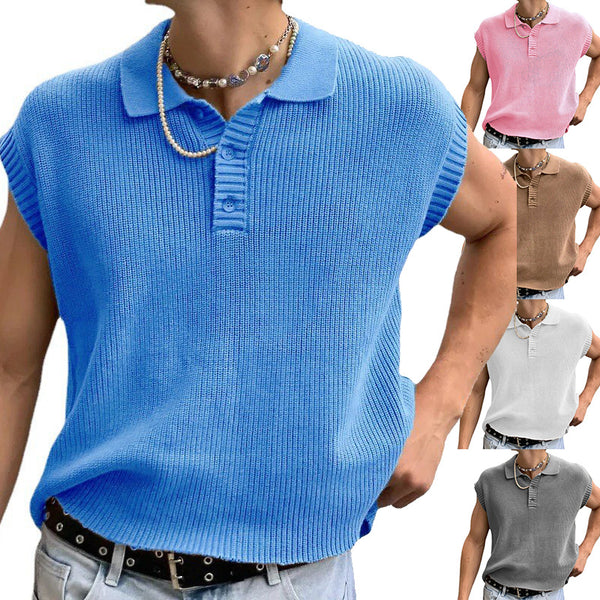 Men's Polo Lapel Short Sleeve Sweater