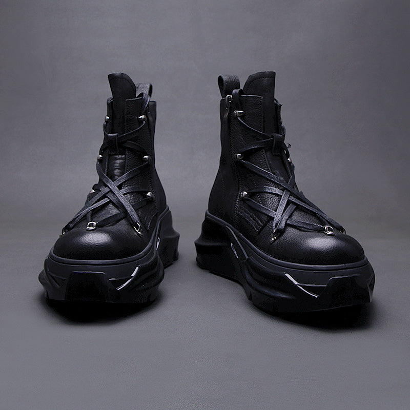 Side Zipper Genuine Leather High-top Men's boots