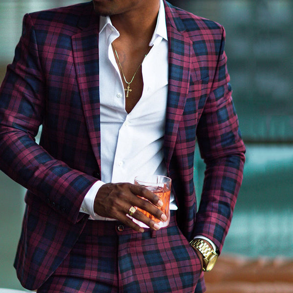 Plaid Single Breasted Suit Jacket for men
