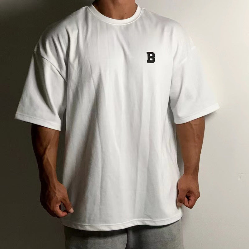Men's Muscle Drop Shoulder Sports Fitness Loose Short Sleeve t-shirt