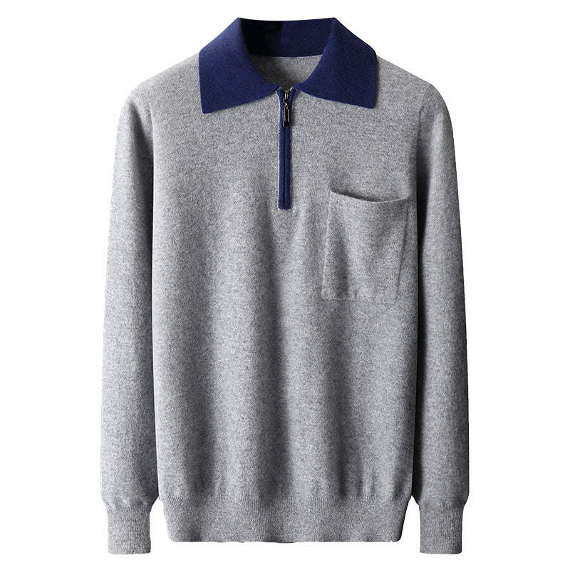 Wool Knitted Half-open Polo Long-sleeved Fleece Sweater