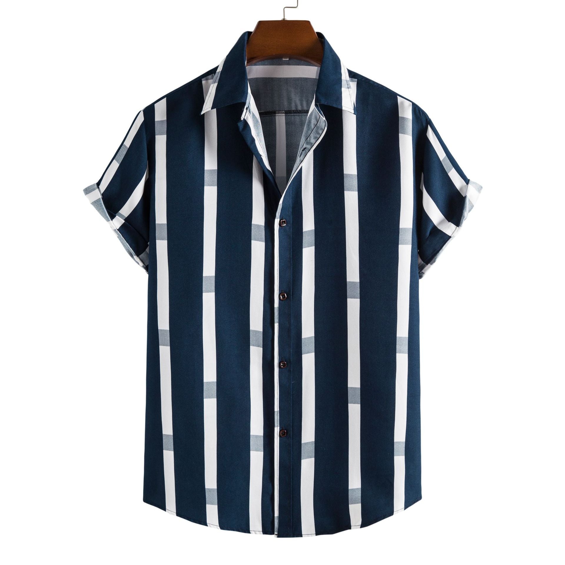 Men's Short Sleeve Casual Shirt Striped Printed Shirt