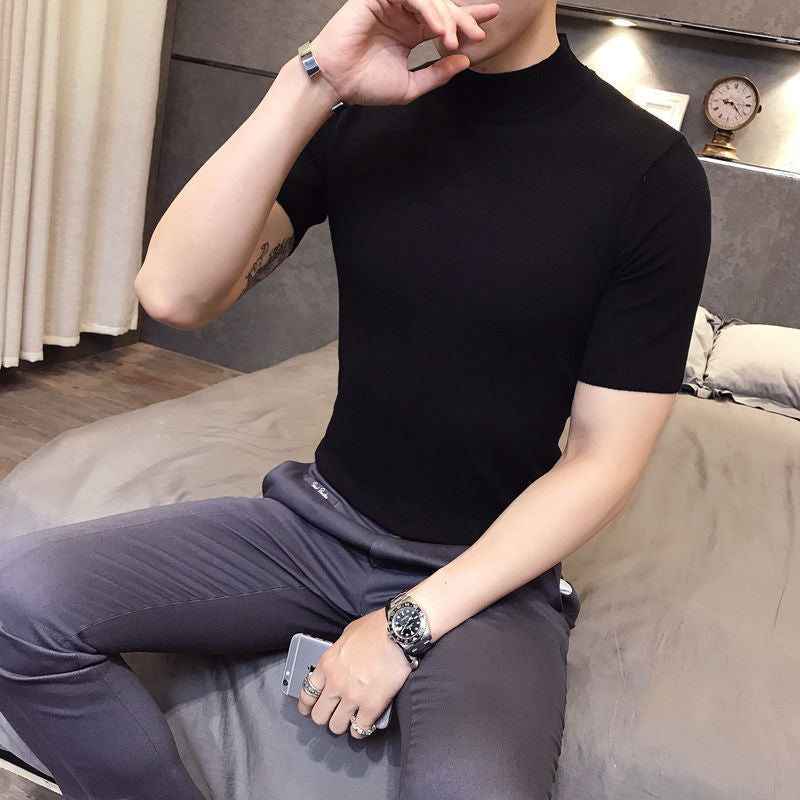 Men's Knitwear Half High Neck Youth Half Sleeve T-shirt