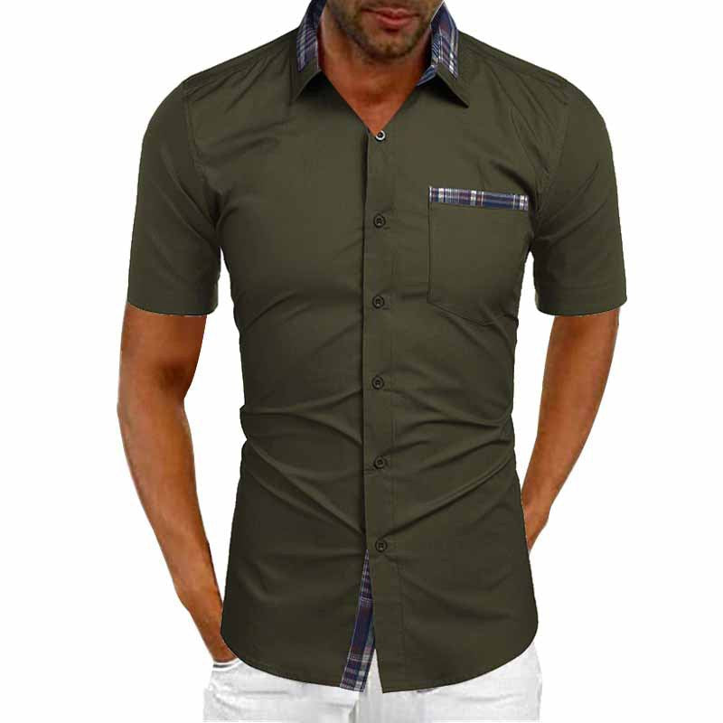 Men's Short Sleeve Contrast Button-Up summer Shirt