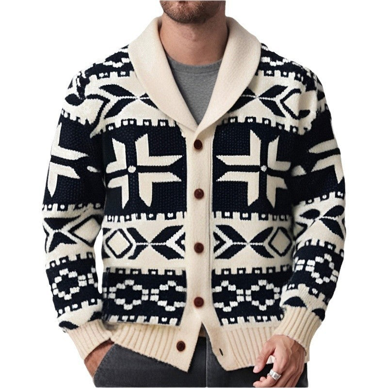 Pull jacquard robuste de style rétro européen et américain pour hommes