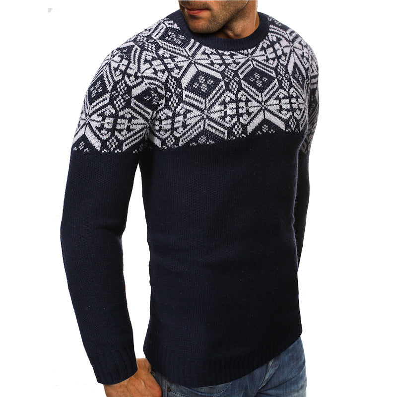 Maglione pullover slim con scollo a giro stampato