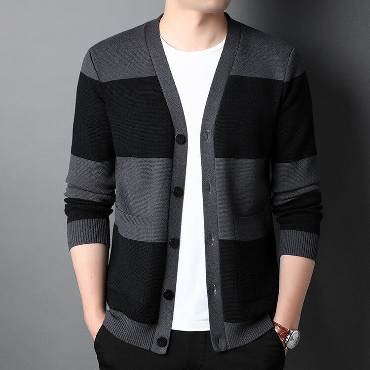 Spring And Autumn Men's Striped Cardigan Single-breasted Sweater Coat