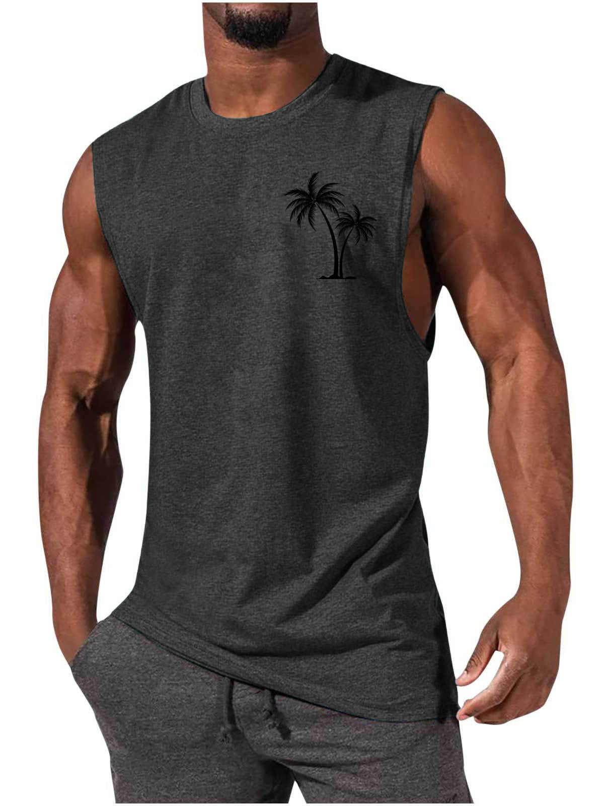 Coconut Tree Embroidery Vest Beach Tank Tops