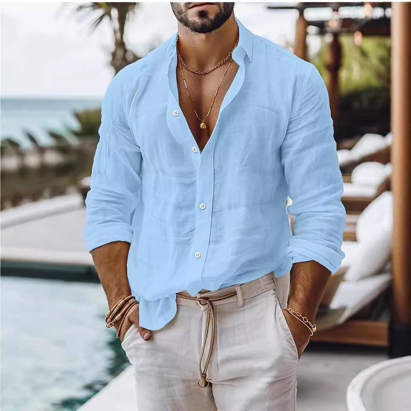 Men's Solid Color Cotton Linen Shirt