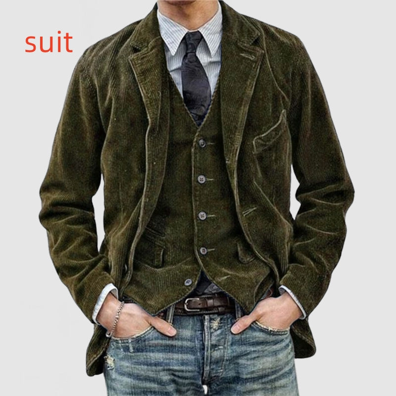 Solid Color Casual Blazer Corduroy Warm Coat men