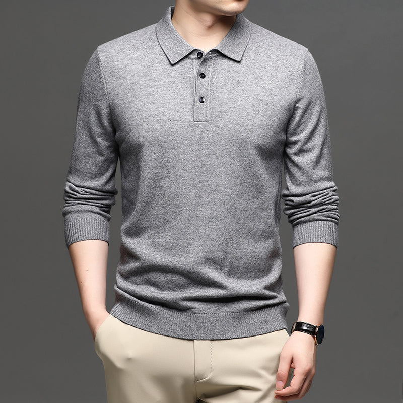 Camiseta casual de lana con solapa de negocios para hombre