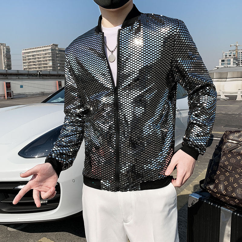 Men's Personality Fashion Nightclub Sequined Stand Collar Coat