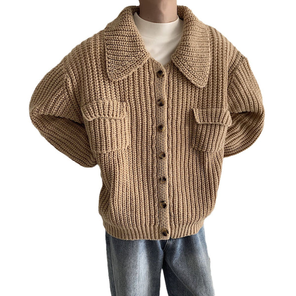Suéter tipo cárdigan suelto con solapa de invierno y un solo pecho para hombre