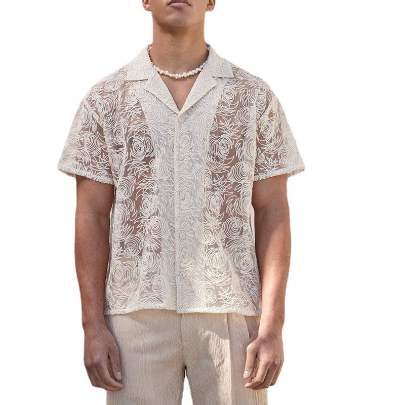 Men's Draping Hollow Lace Shirt