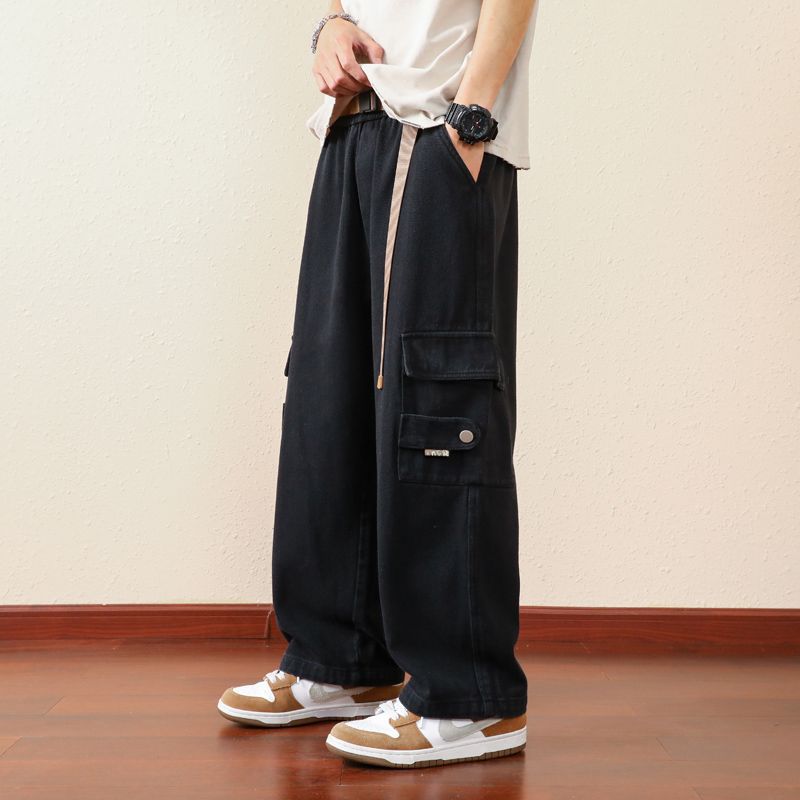 Pantalones casuales de estilo japonés sueltos tipo cargo rectos para hombre