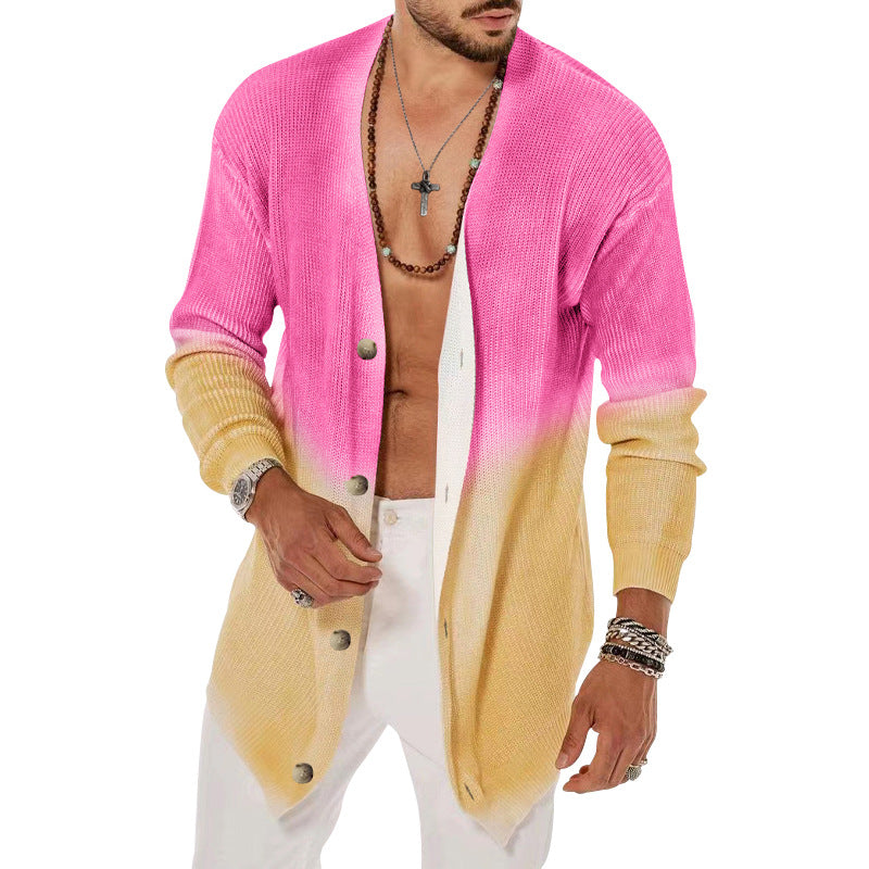 Men's Tie Dyed Five Color Long Sleeved Cardigan sweater