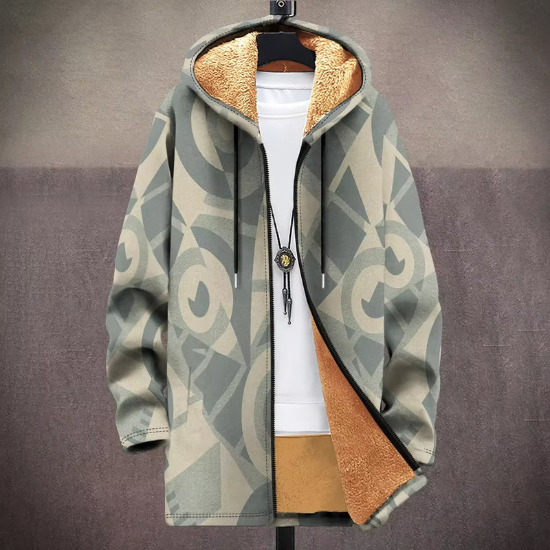 Digital Printed Cardigan Men's Mid-length Trench Coat