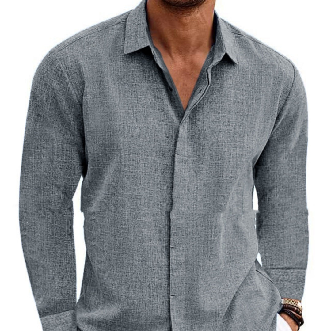 Long Sleeve Solid Color Cotton Linen Shirt Men